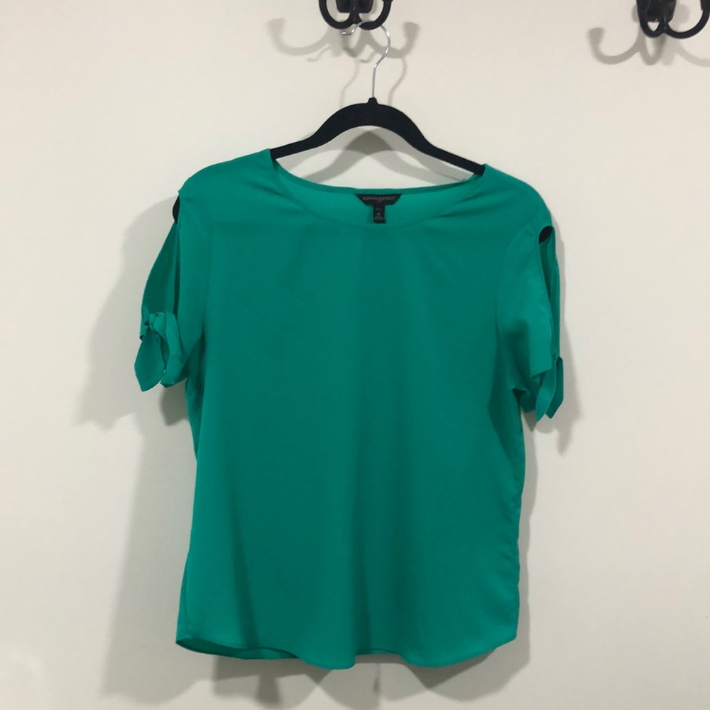 Teal blouse with open arm ties